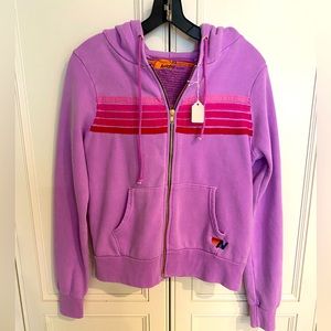 Aviator Nation 5 Stripe Zip Hoodie in Neon Purple & Pink